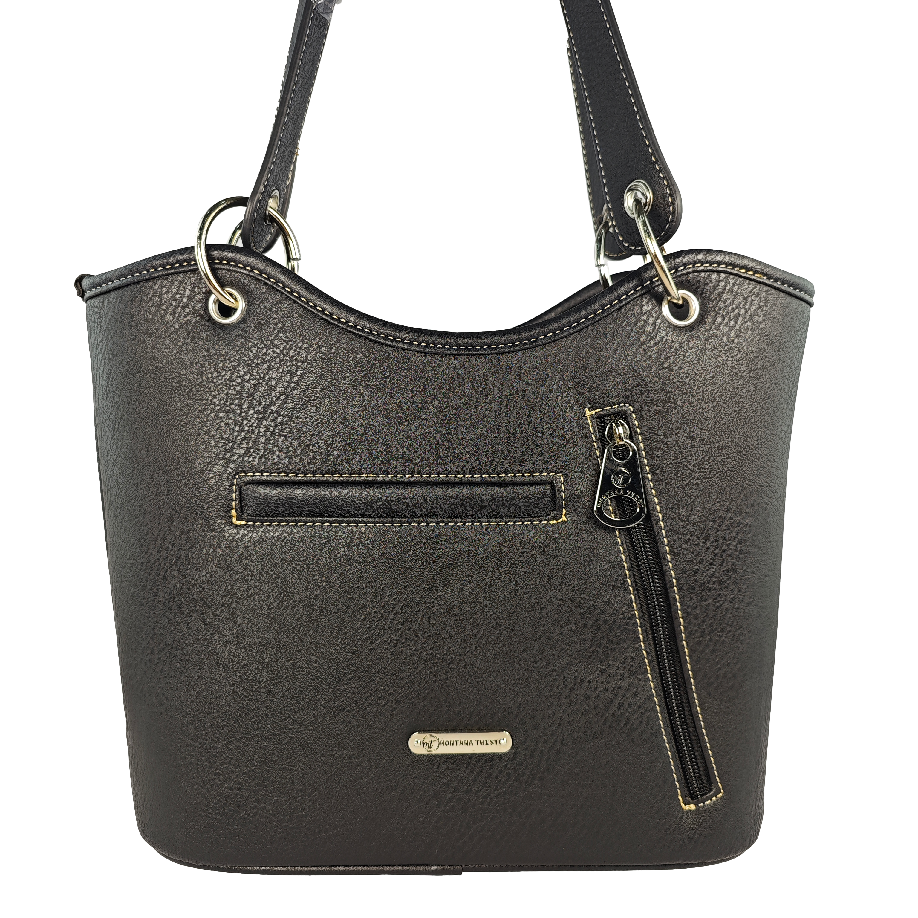 Montana Twist Concealed Carry Vintage Black PU Leather Embroidered Horse Handbag