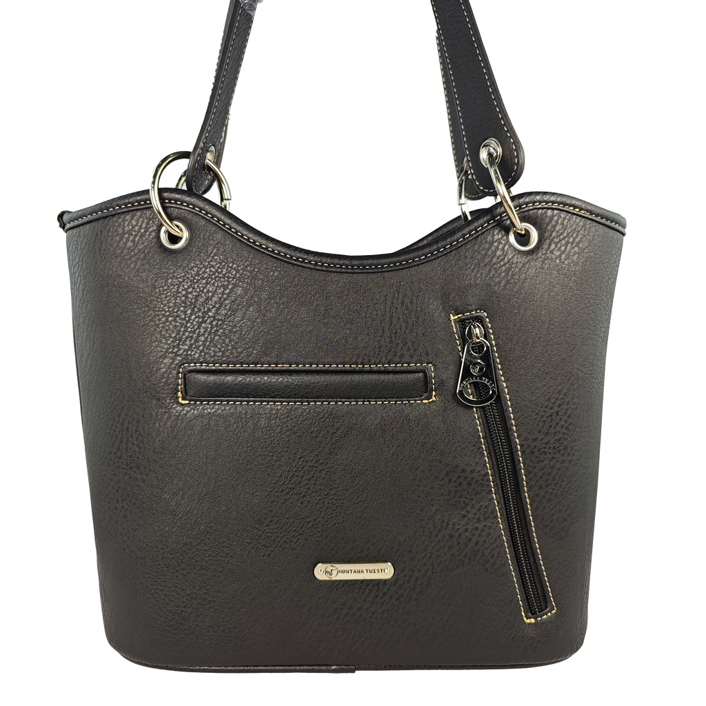 Montana Twist Concealed Carry Vintage Black PU Leather Embroidered Horse Handbag