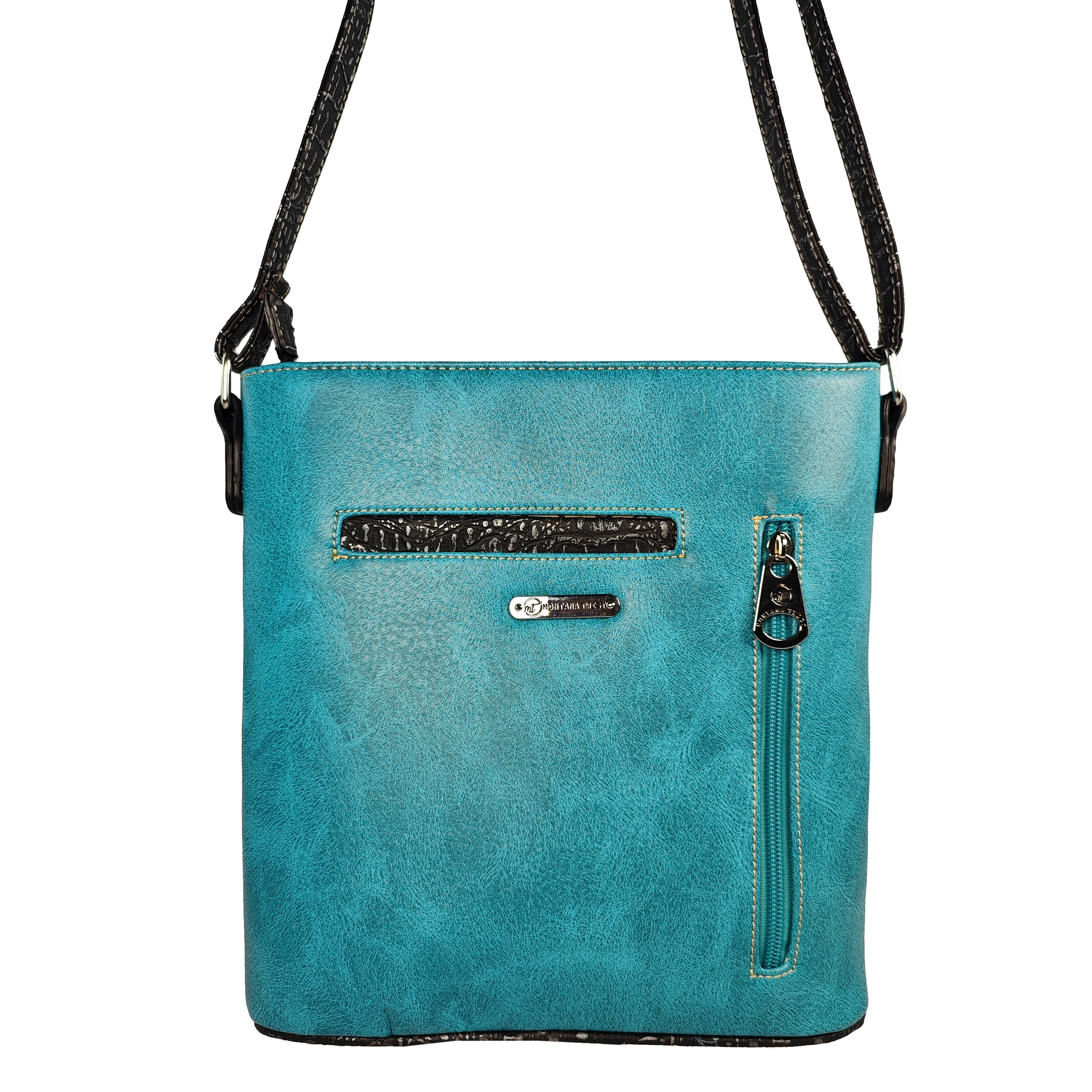 Montana Twist Concealed Carry Turquoise Skull PU Leather Messenger Handbag