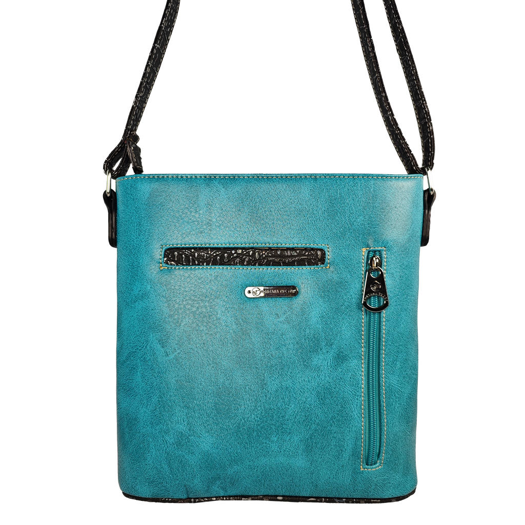 Montana Twist Concealed Carry Turquoise Skull PU Leather Messenger Handbag