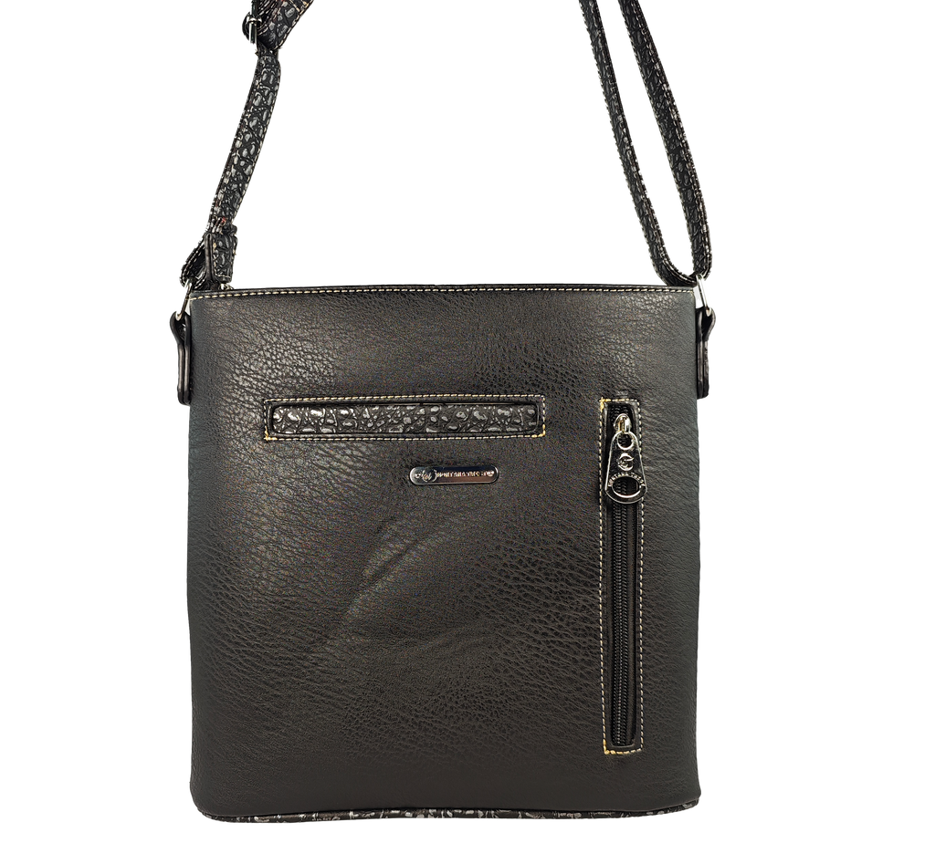 Montana Twist Concealed Carry Black Skull PU Leather Messenger Handbag