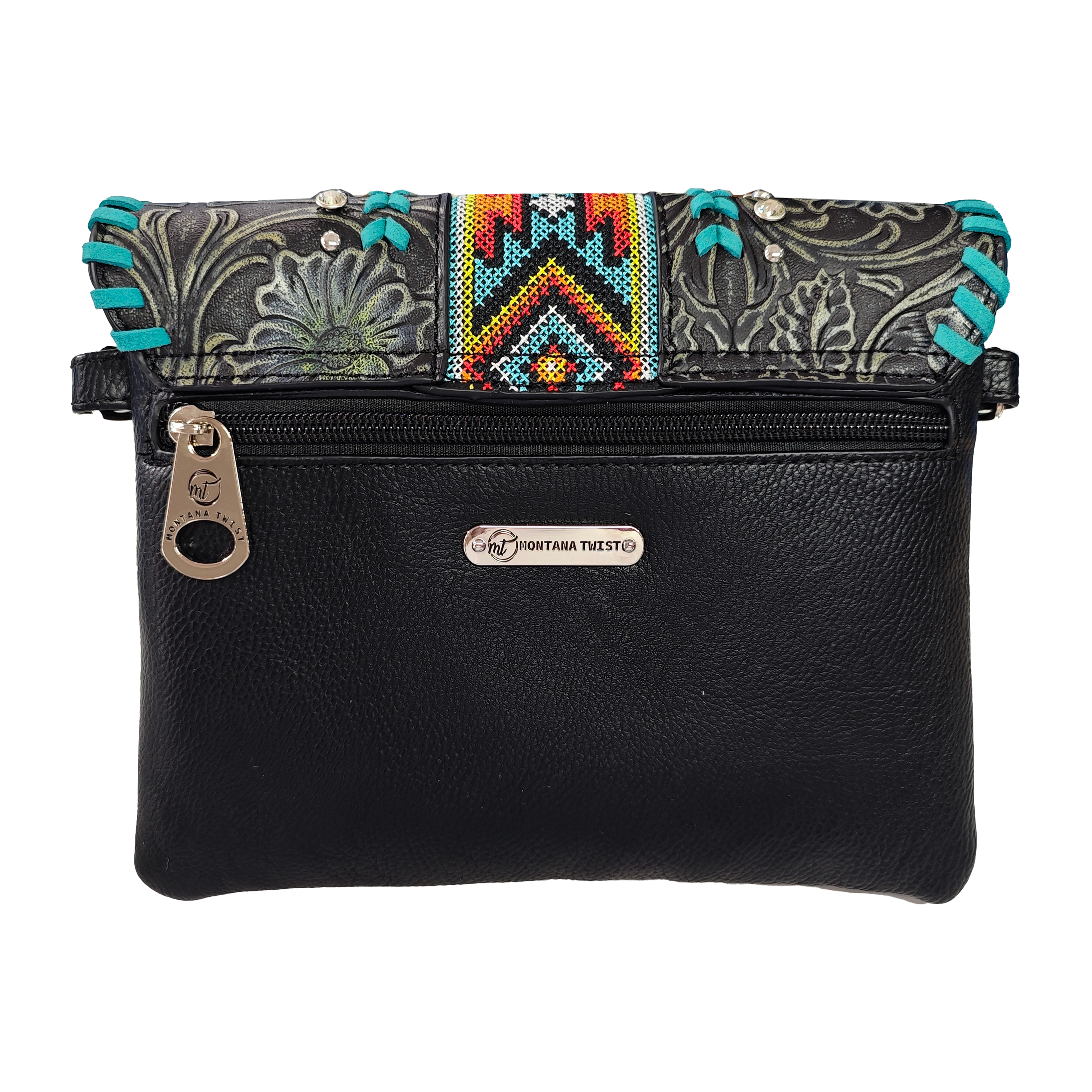 Montana Twist Black Tooled Crossbody Handbag