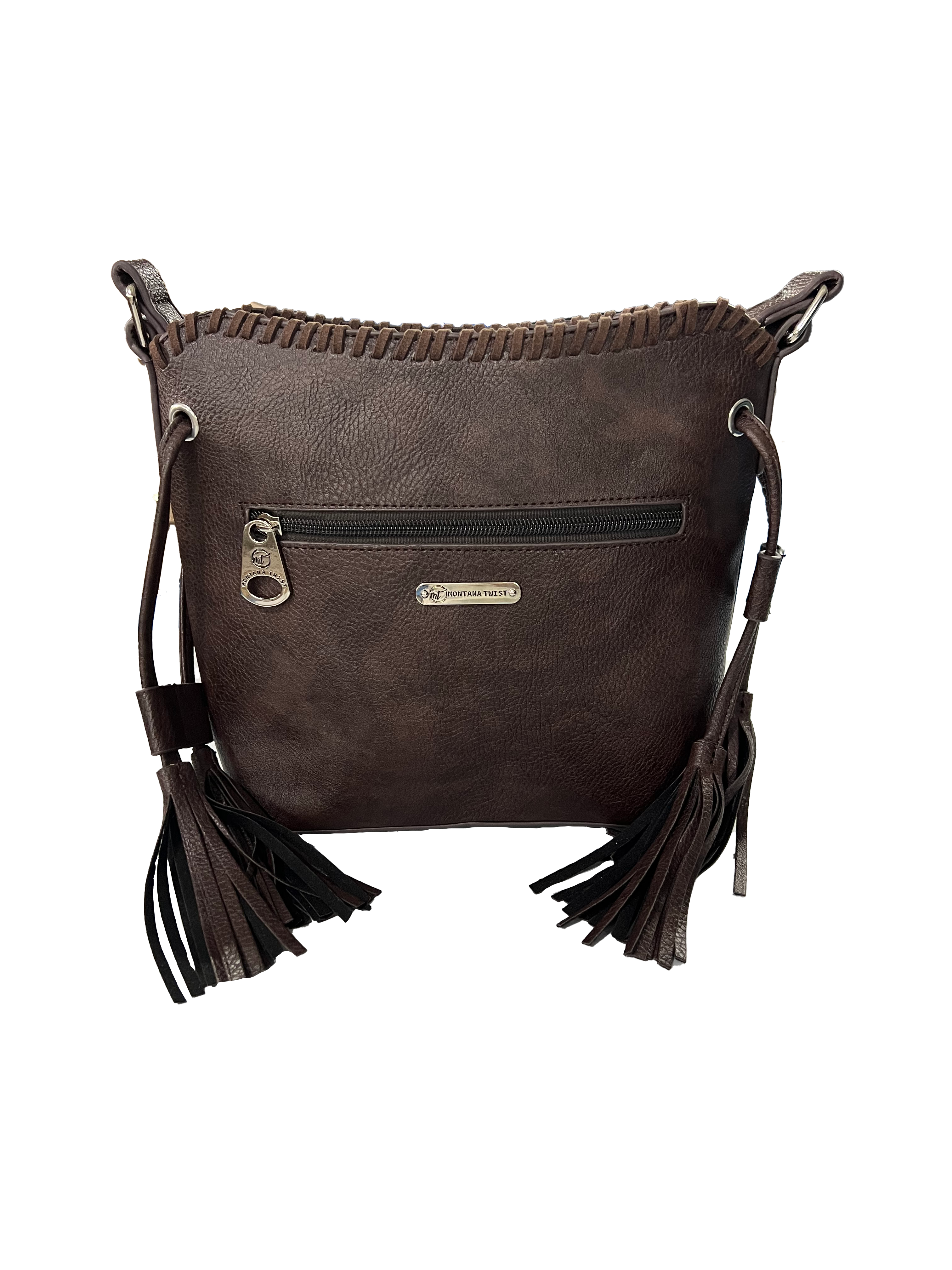 Montana Twist Coffee Solar Flower Tooled PU Leather Crossody Handbag