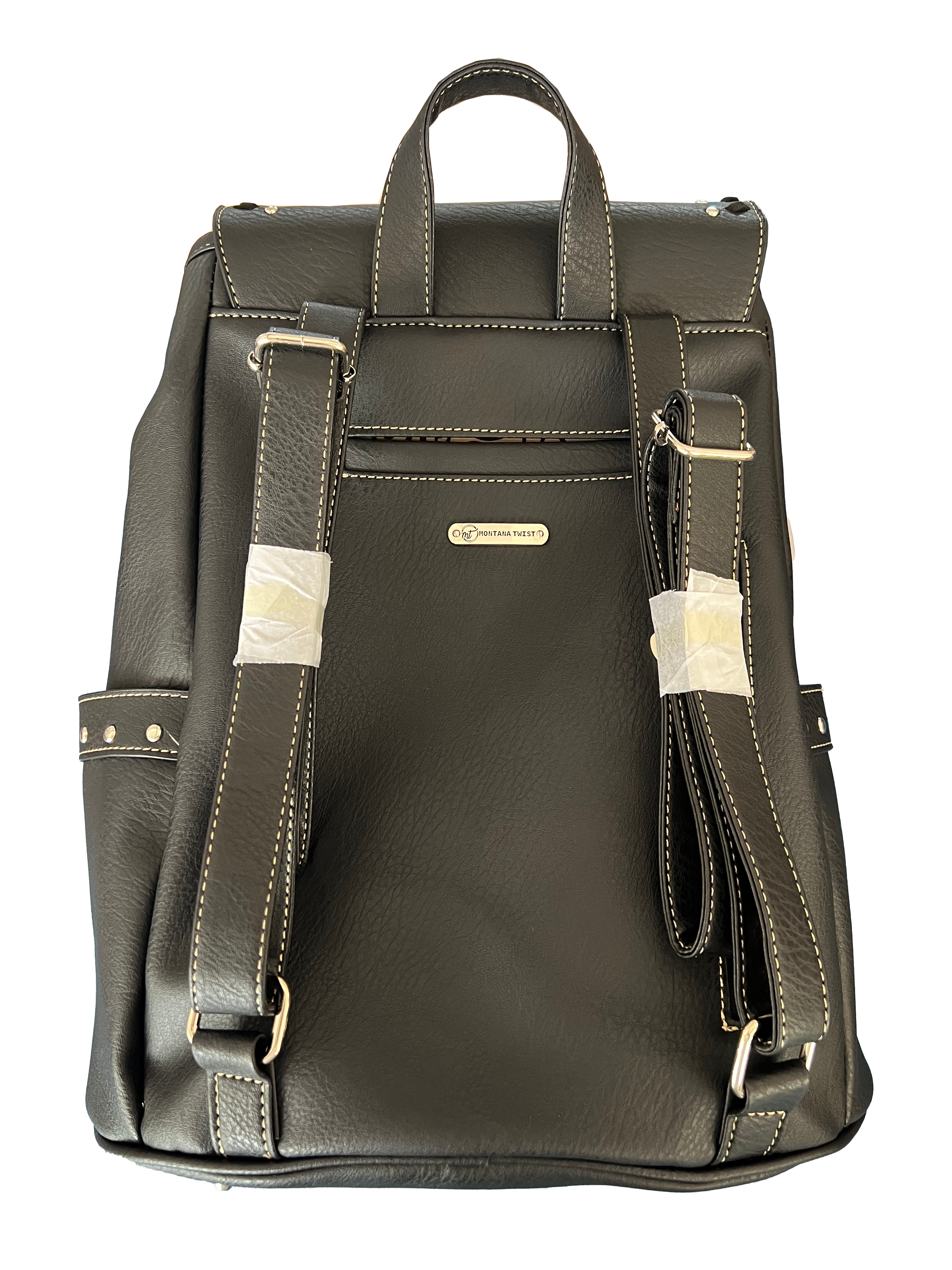 Montana Twist Concealed Carry Vintage Black PU Leather Embroidered Horse Backpack