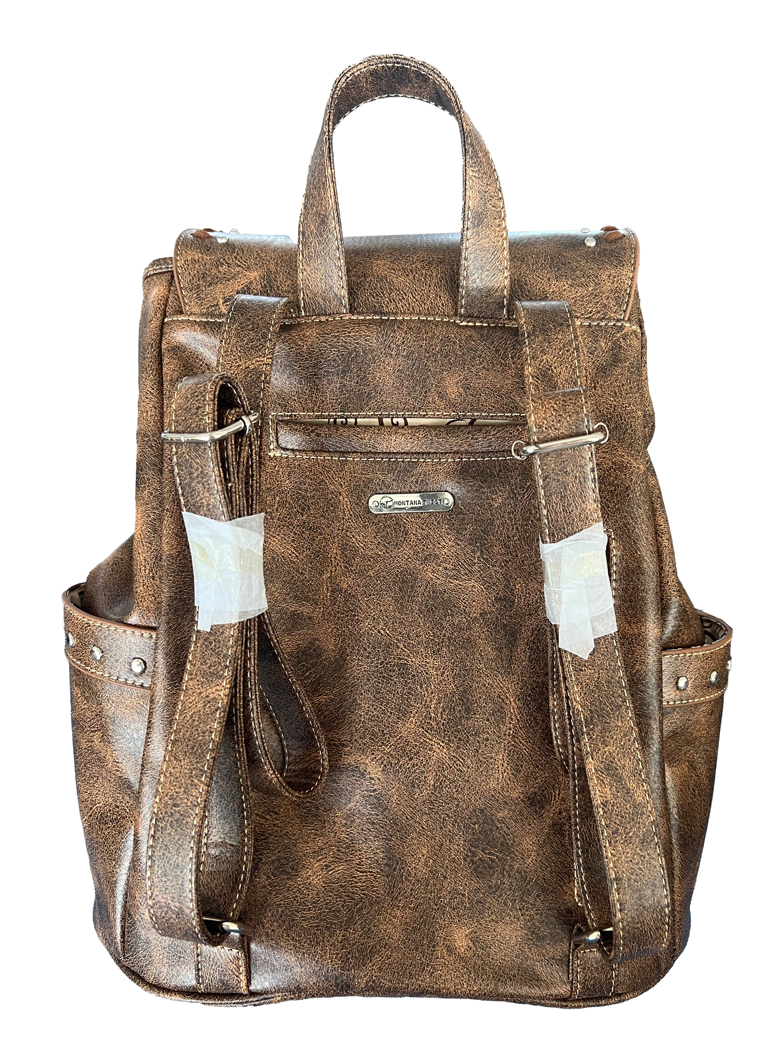 Montana Twist Concealed Carry Vintage Brown PU Leather Embroidered Horse Backpack