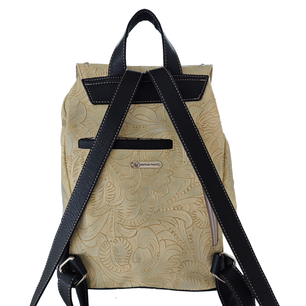 Montana Twist Concealed Carry Vintage Beige PU Leather Laser-engraved Backpack