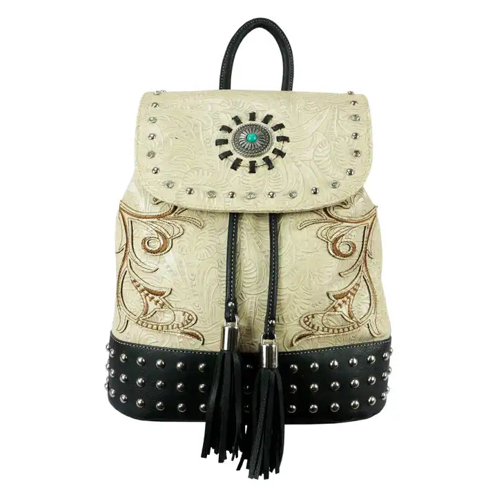 Montana Twist Concealed Carry Vintage Beige PU Leather Laser-engraved Backpack