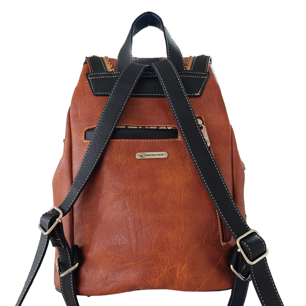 Montana Twist Concealed Carry Vintage Brown PU Leather Laser Engraved Backpack