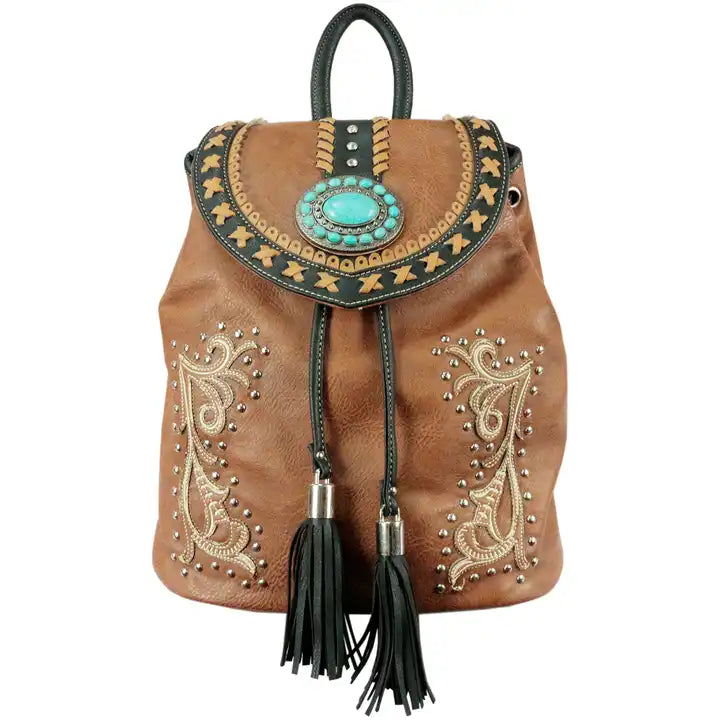 Montana Twist Concealed Carry Vintage Brown PU Leather Laser Engraved Backpack