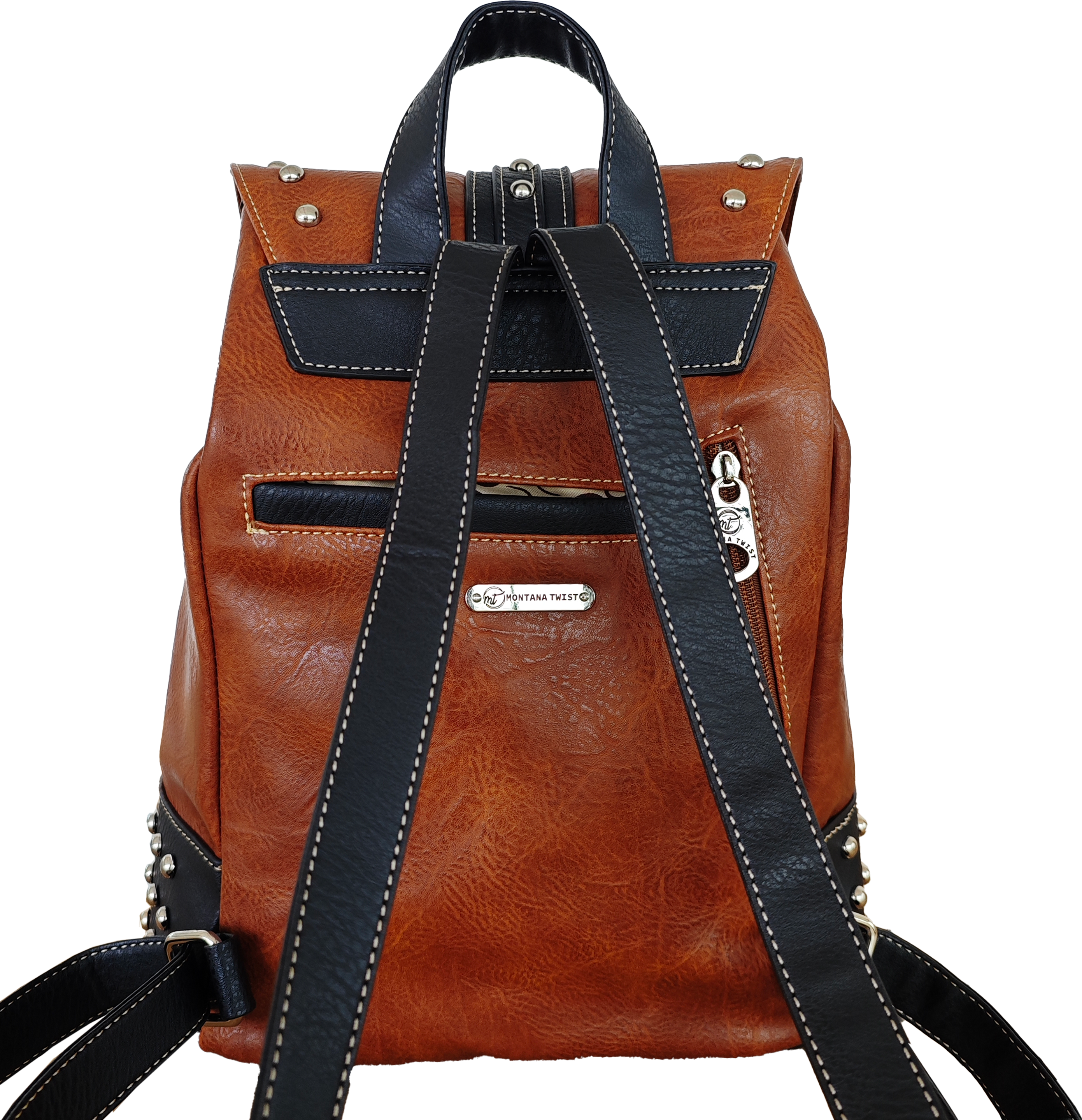 Montana Twist Concealed Carry Vintage Brown PU Leather Studded Backpack