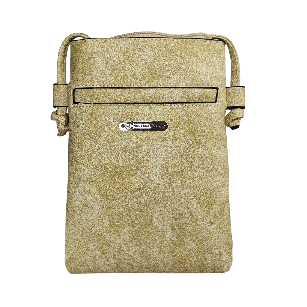 Montana Twist PU Leather Beige Laser-Engraved Bear Paw Crossbody Phone Bag