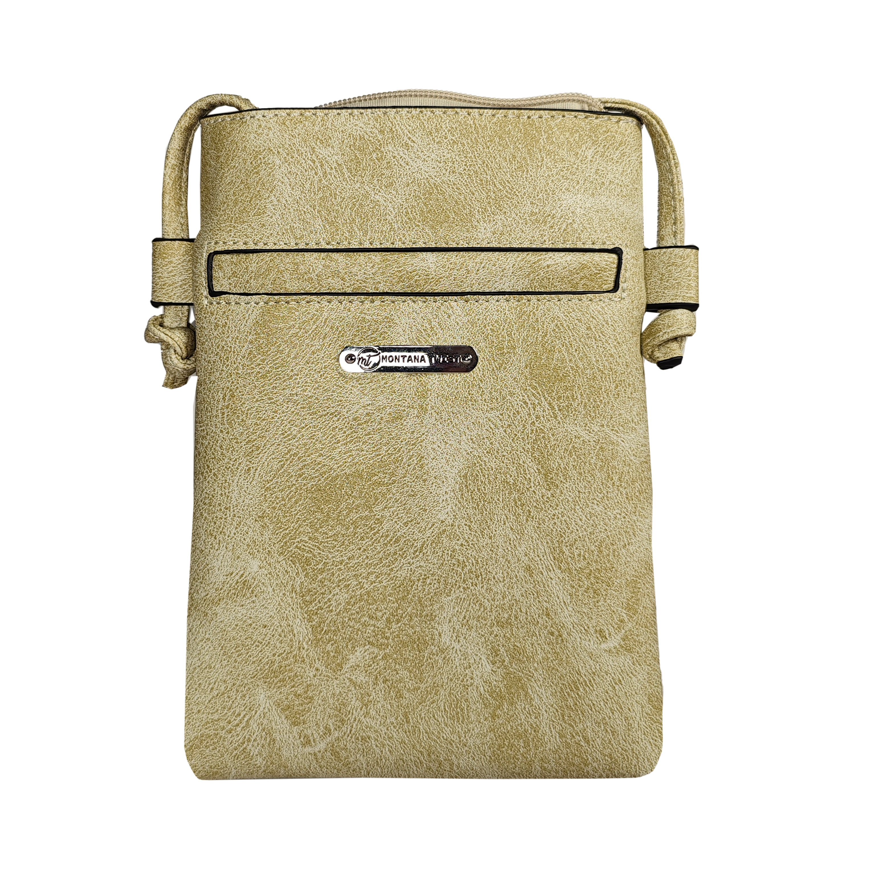 Montana Twist PU Leather Beige Laser-Engraved Feather Crossbody Phone Bag