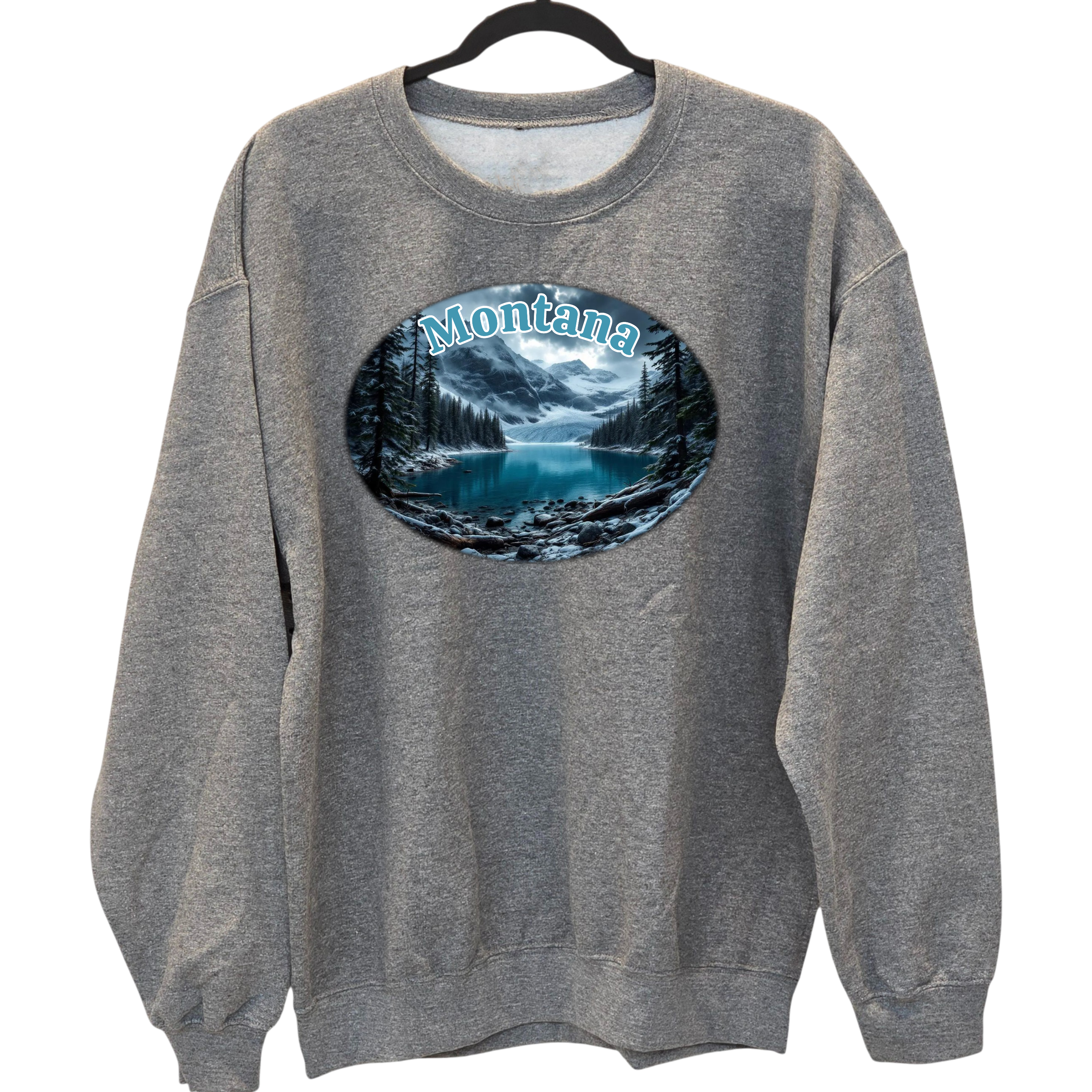 Montana Lake Scene - Gray crewneck Sweatshirt