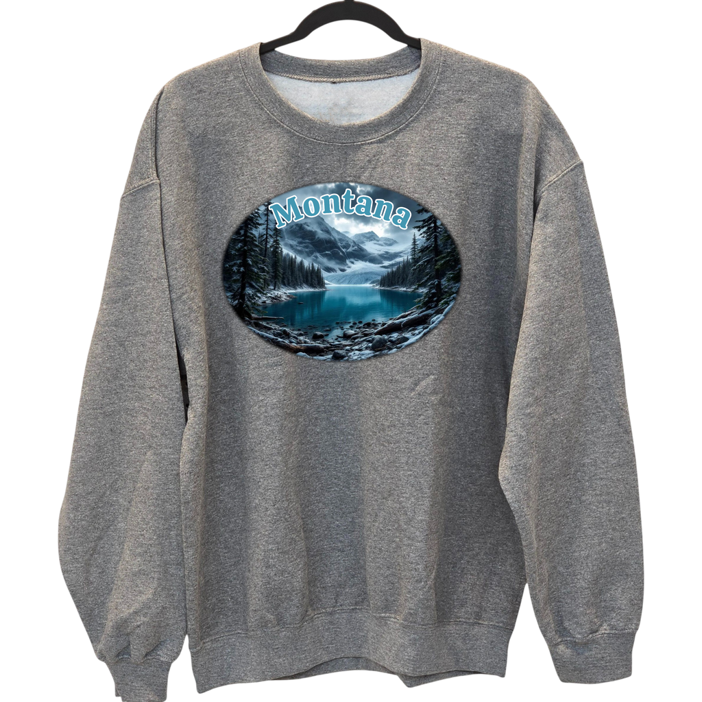 Montana Lake Scene - Gray crewneck Sweatshirt