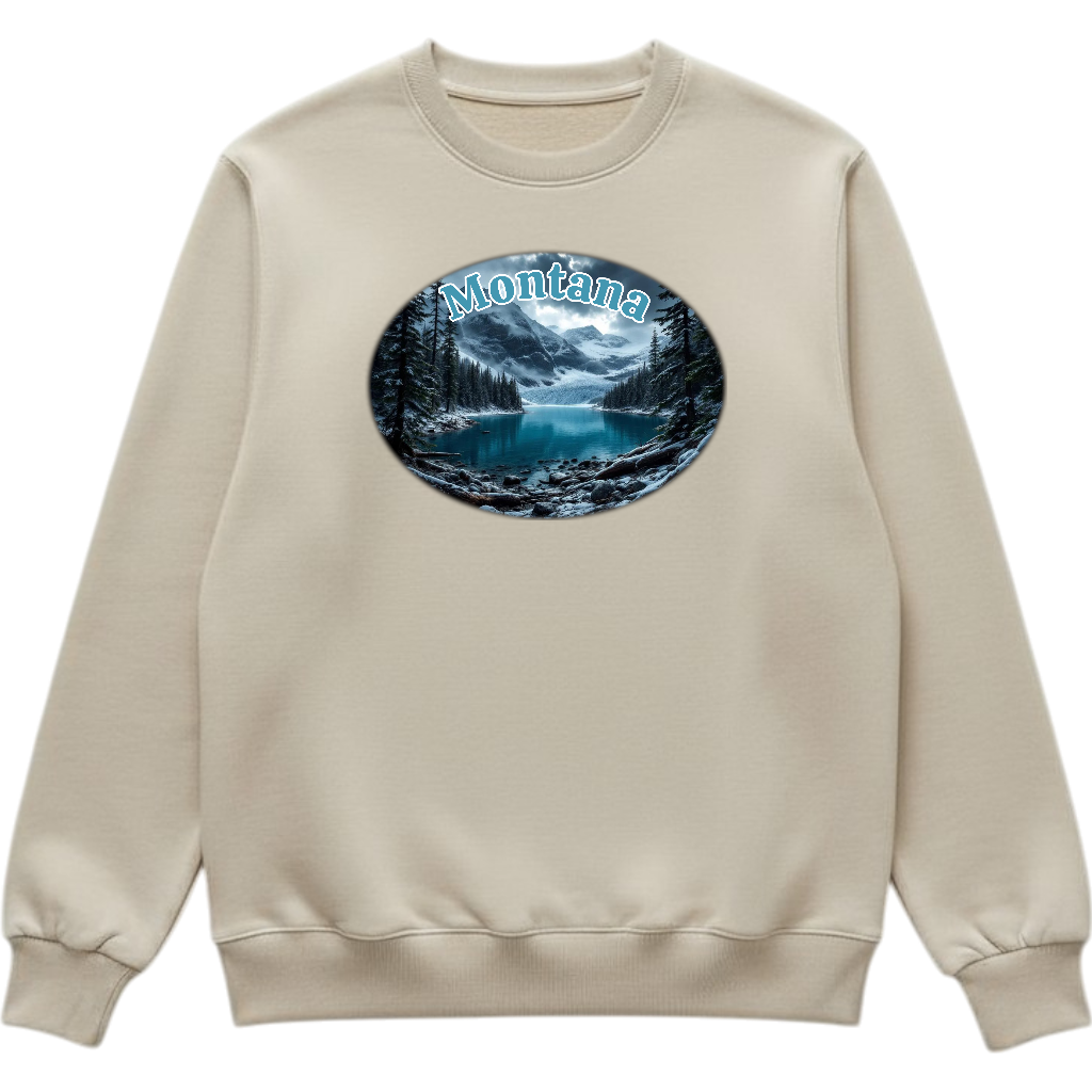 Montana Lake Scene - Tan crewneck Sweatshirt