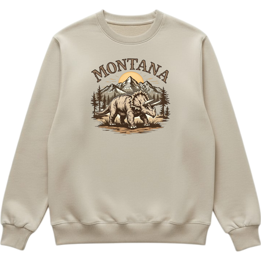 Montana Triceratops - Tan crewneck Sweatshirt
