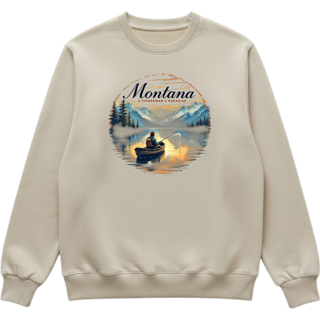 Montana Fisherman's Paradise - Tan crewneck Sweatshirt