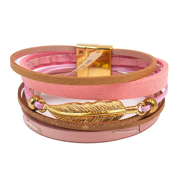 Multi-Layered Feather & Bead Magnetic Clasp Bracelet
