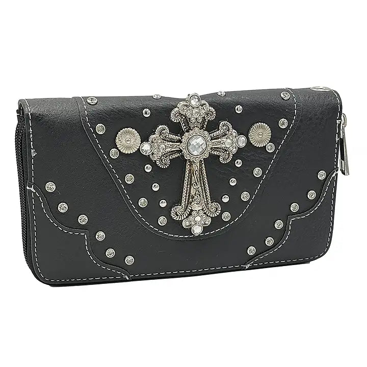 Montana Twist Black PU Leather Wallet with Exquisite Cross