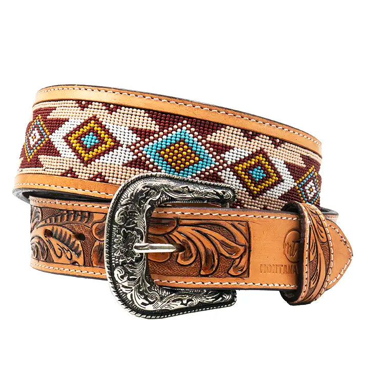 Montana Twist Genuine Leather and Beaded Belt - Hazy Sunset Southwest Belt