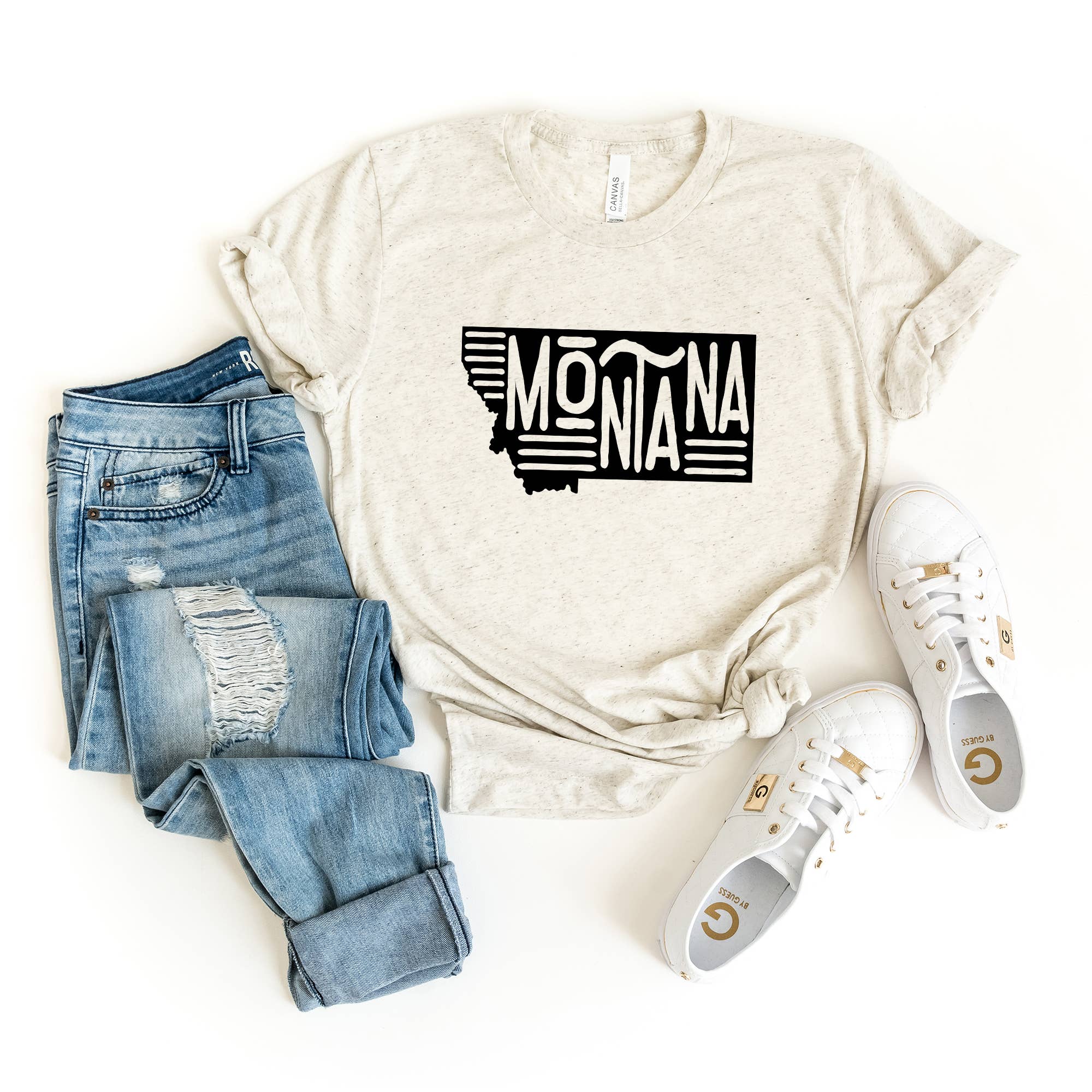 Montana Typography | State | Short Sleeve Graphic Tee: Oatmeal / L