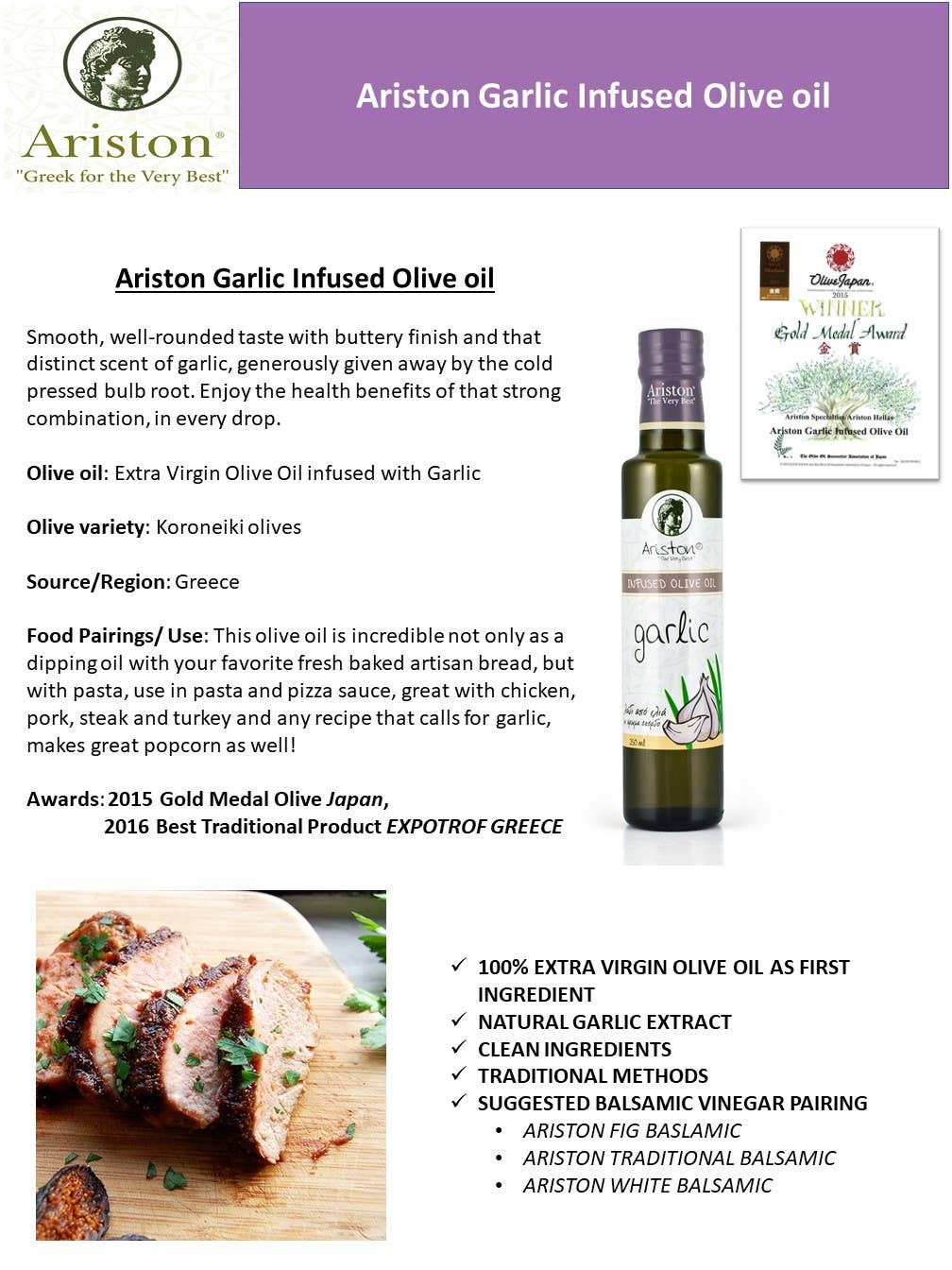 Ariston Garlic Infused Olive Oil 8.45oz