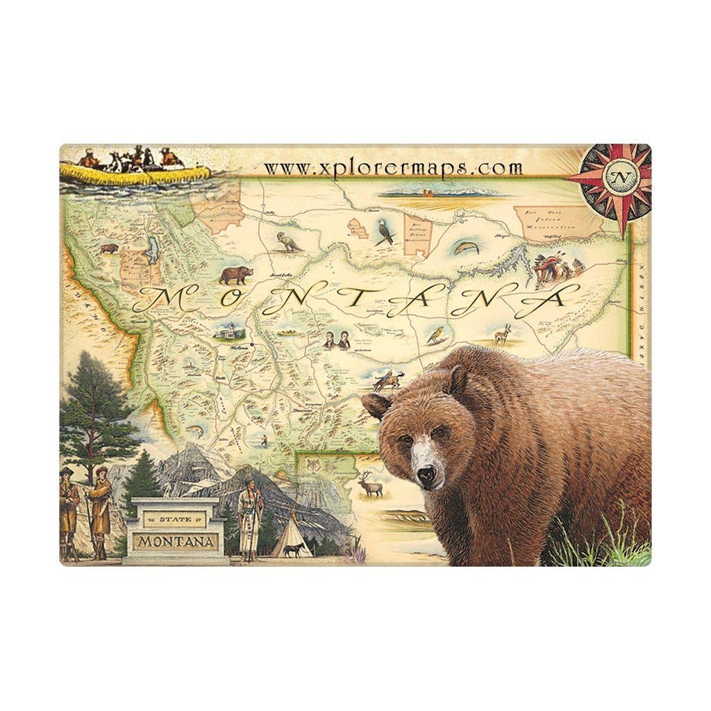 Montana State Map Grizzly Bear Magnet
