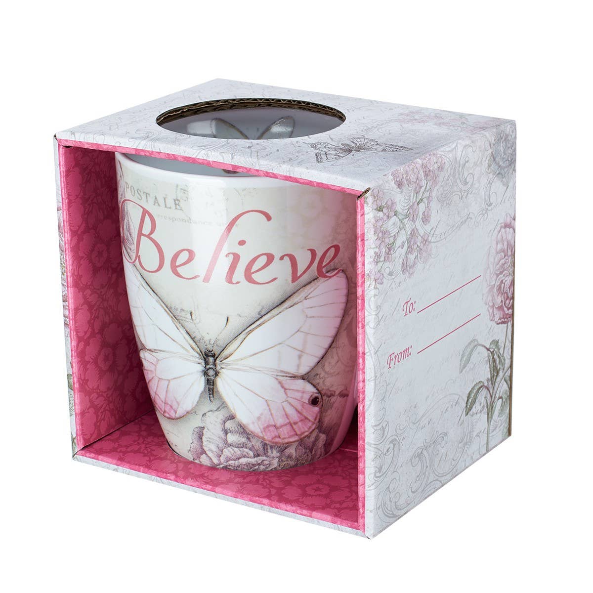 Mug Pink Butterfly Believe Mark 9:23