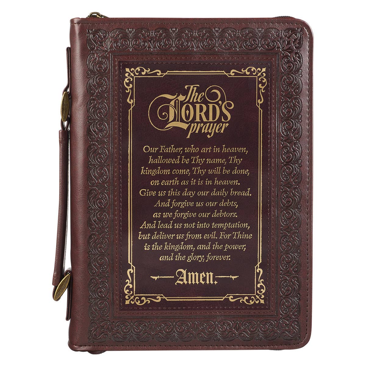 Bible Cover Classic Brown/Burgundy Lord's Prayer Matt 6:9-13: Large