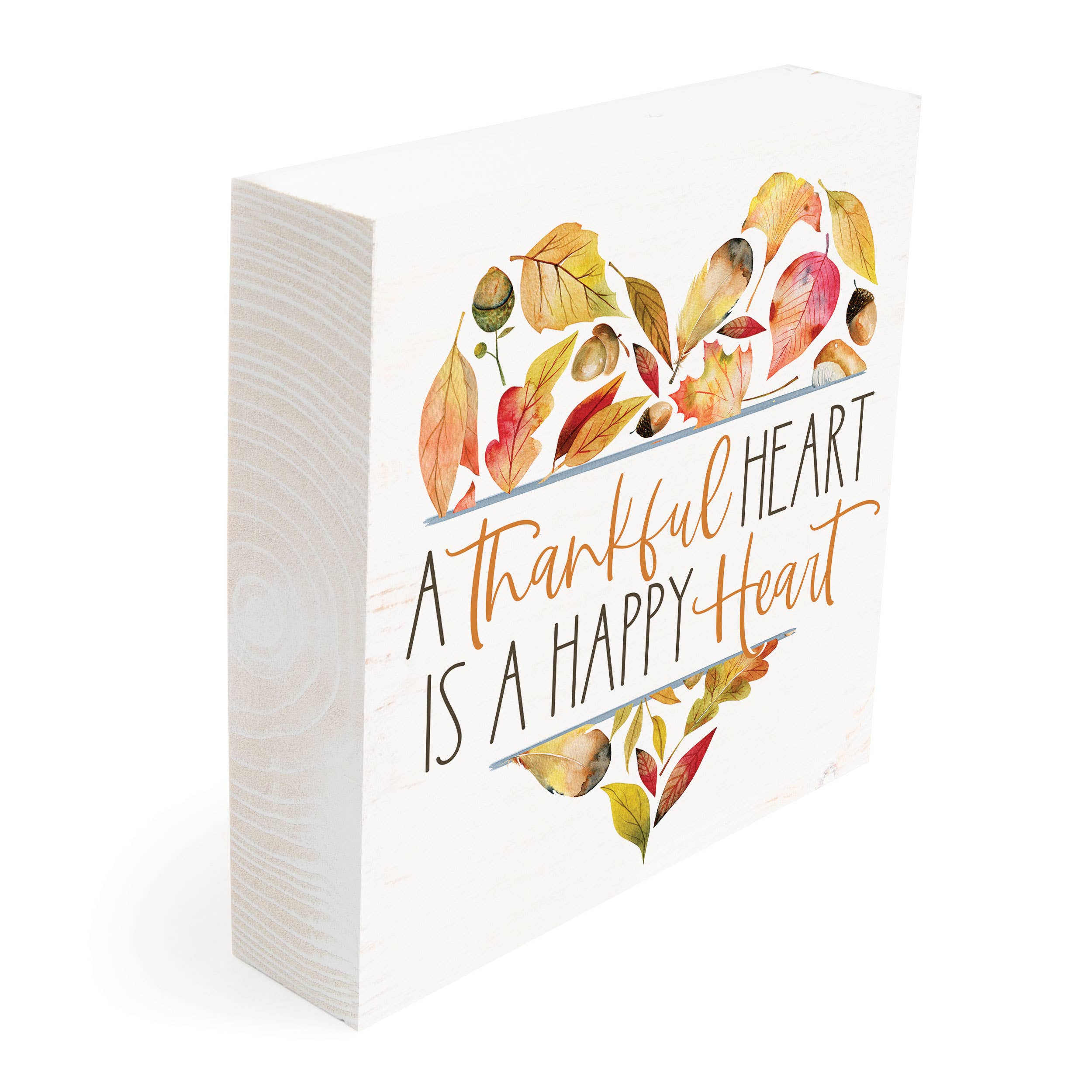 A Thankful Heart Is A Happy Heart Fall Barnhouse Wood Block Décor