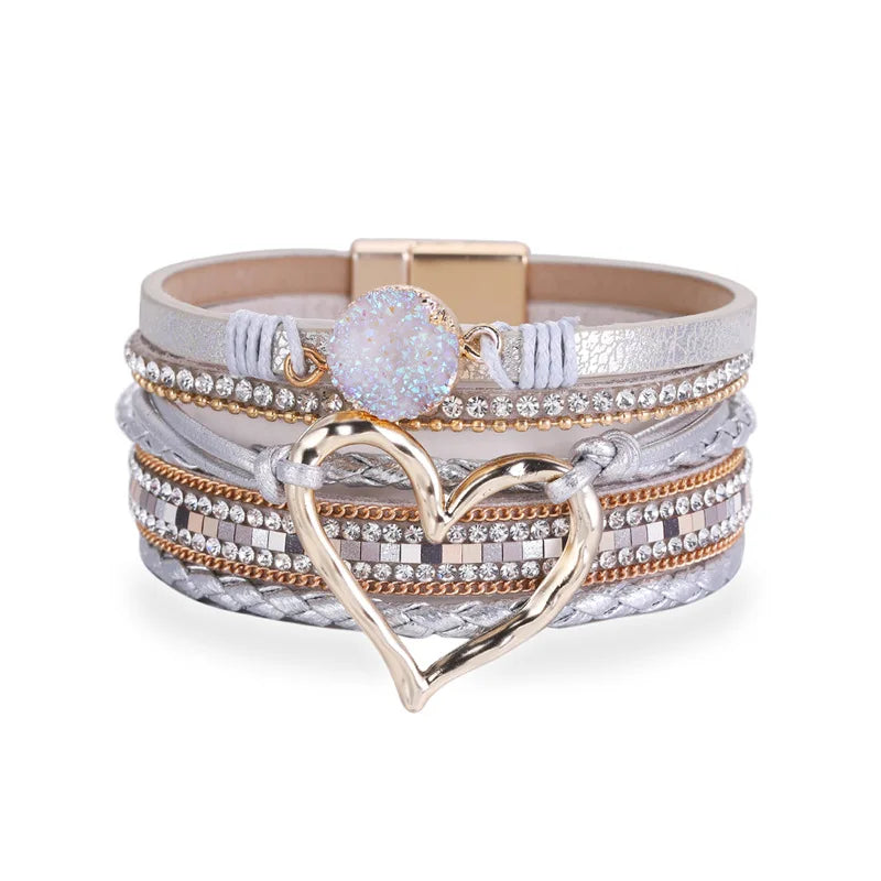 Multi-Layered Big Heart Magnetic Clasp Bracelet