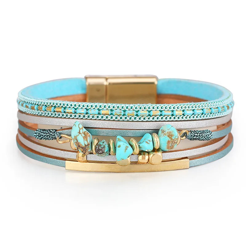 Natural Stone Beaded Magnetic Clasp Bracelet