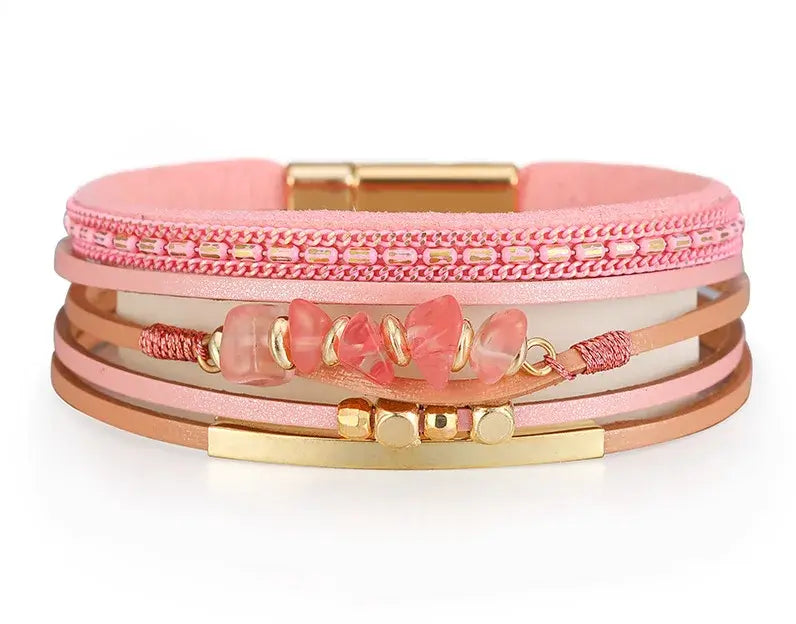 Multi-Layered Stone Beaded Magnetic Clasp Bracelet
