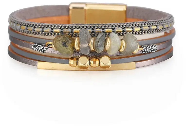 Multi-Layered Stone Beaded Magnetic Clasp Bracelet