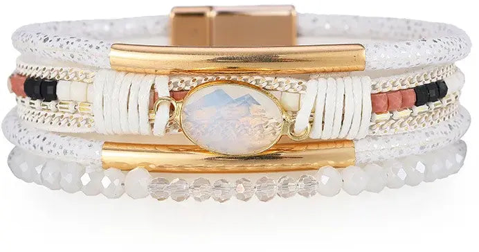 Multi-Layered Crystal & Beads Magnetic Clasp Bracelet