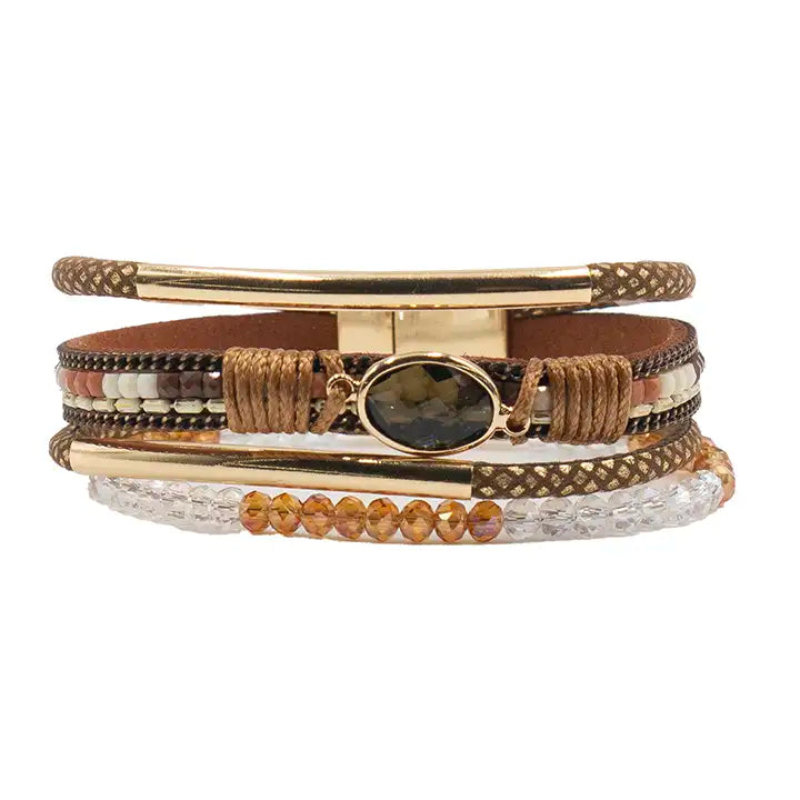Multi-Layered Crystal & Beads Magnetic Clasp Bracelet