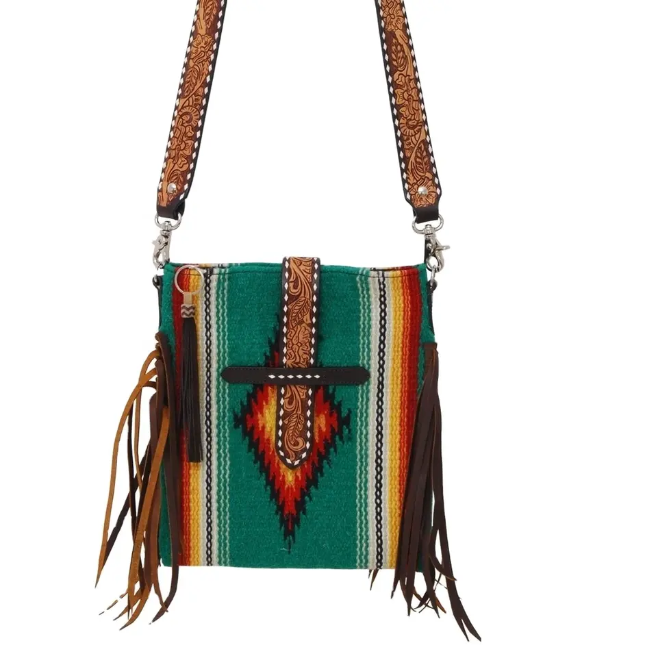 Montana Twist Genuine Leather Turquoise Saddle Blanket Handbag