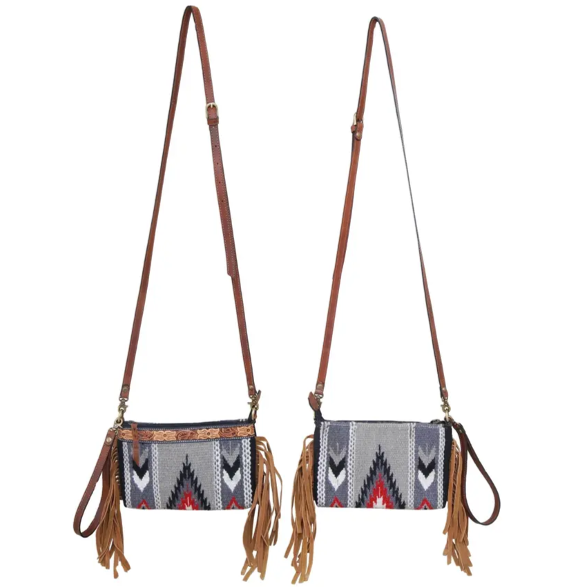 Montana Twist Genuine Leather Saddle Blanket Small Crossbody - Gray